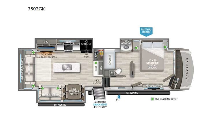 Representative floor plan provided by a trusted RVshare partner.