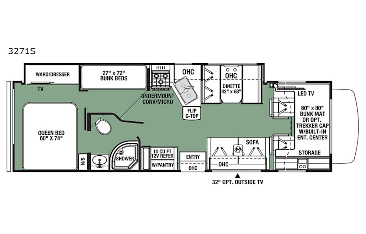 Representative floor plan provided by a trusted RVshare partner.