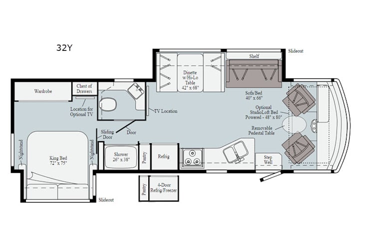 Representative floor plan provided by a trusted RVshare partner.
