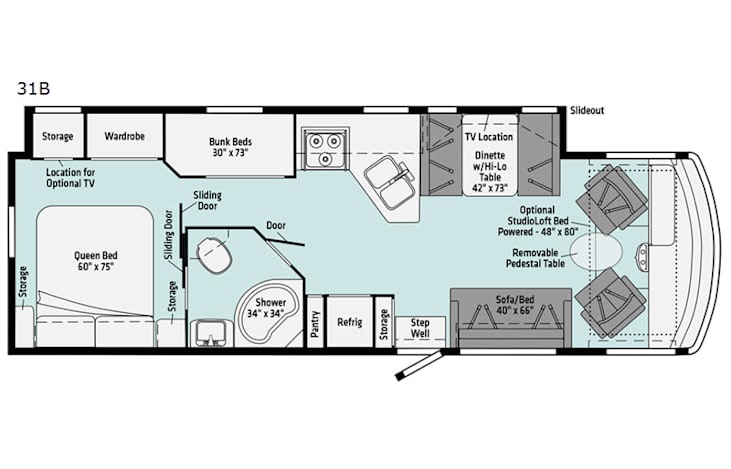 Representative floor plan provided by a trusted RVshare partner.