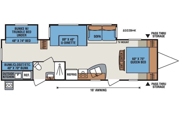 Representative floor plan provided by a trusted RVshare partner.