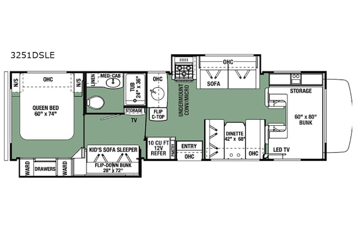 Representative floor plan provided by a trusted RVshare partner.