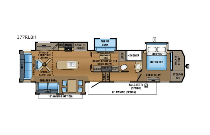 Representative floor plan provided by a trusted RVshare partner.