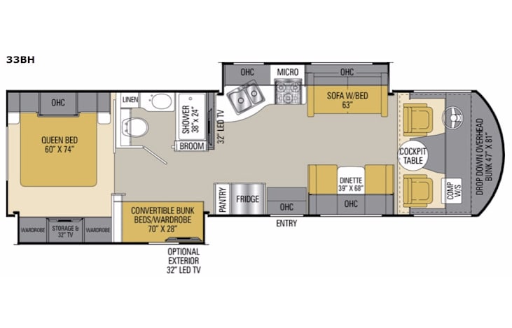 Representative floor plan provided by a trusted RVshare partner.