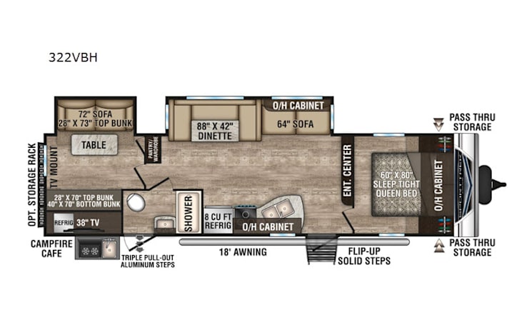 Representative floor plan provided by a trusted RVshare partner.