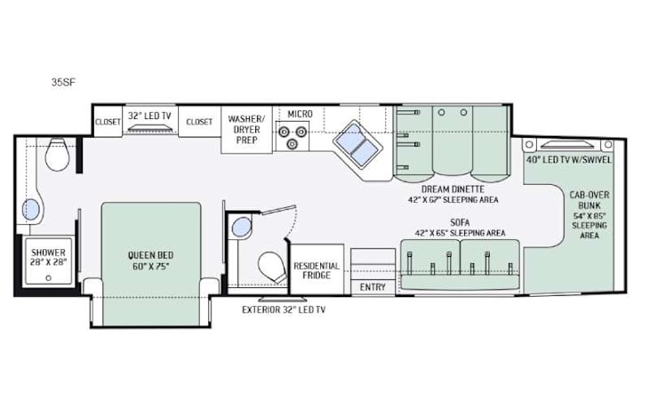 Representative floor plan provided by a trusted RVshare partner.