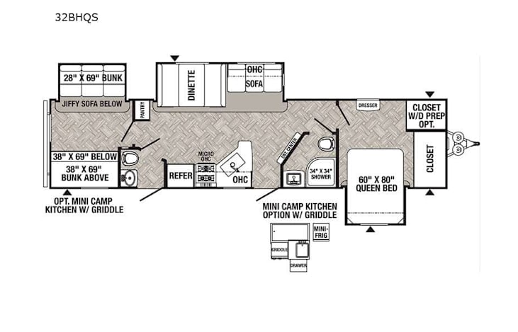 Representative floor plan provided by a trusted RVshare partner.