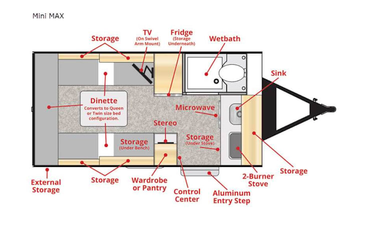 Representative floor plan provided by a trusted RVshare partner.