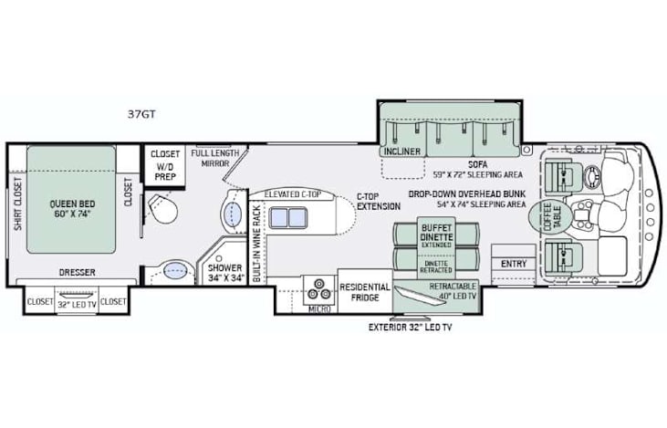 Representative floor plan provided by a trusted RVshare partner.