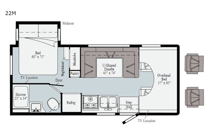 Representative floor plan provided by a trusted RVshare partner.