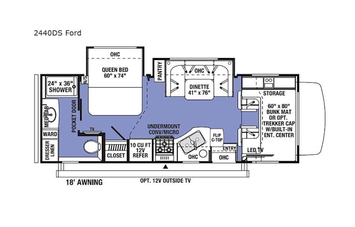 Representative floor plan provided by a trusted RVshare partner.