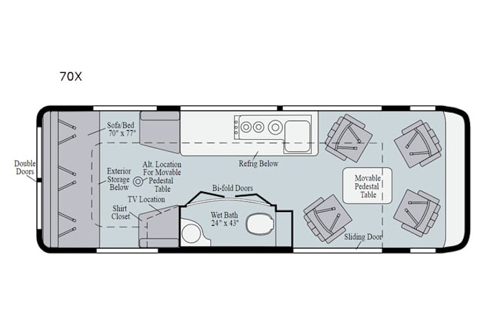 Representative floor plan provided by a trusted RVshare partner.
