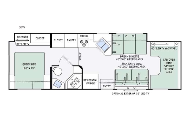 Representative floor plan provided by a trusted RVshare partner.