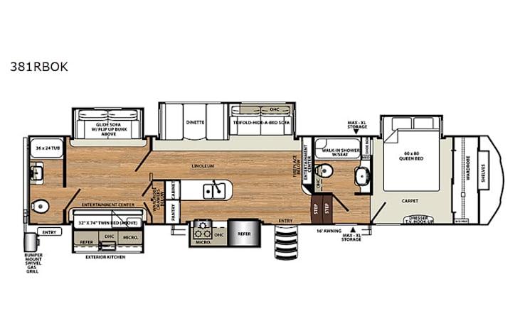 Representative floor plan provided by a trusted RVshare partner.