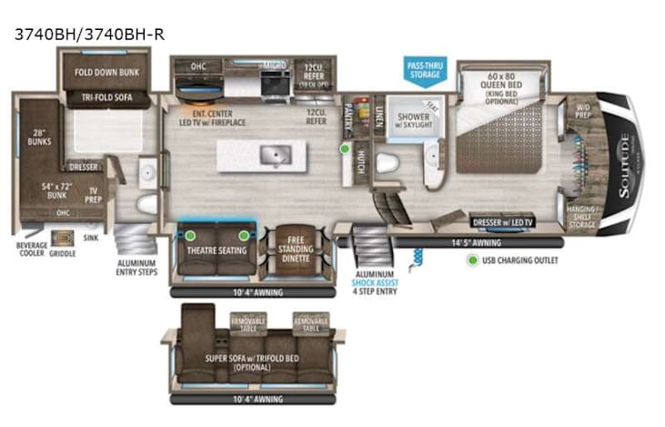 Representative floor plan provided by a trusted RVshare partner.