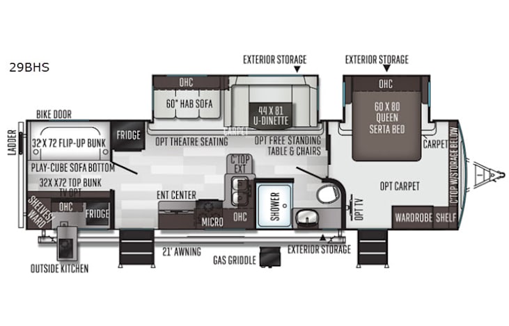 Representative floor plan provided by a trusted RVshare partner.