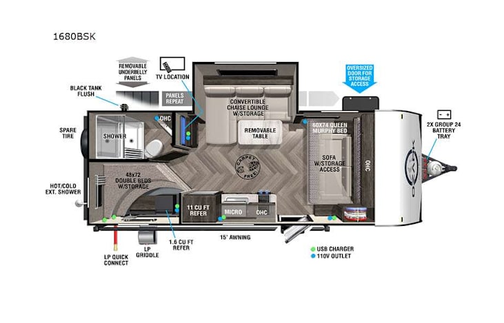 Representative floor plan provided by a trusted RVshare partner.