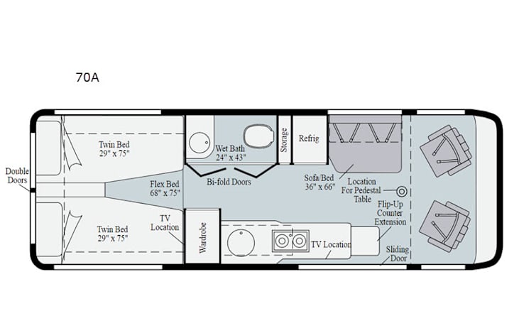 Representative floor plan provided by a trusted RVshare partner.
