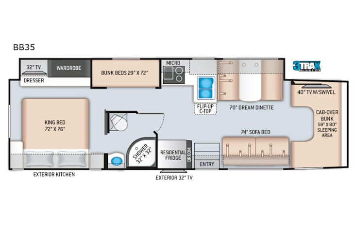 Representative floor plan provided by a trusted RVshare partner.