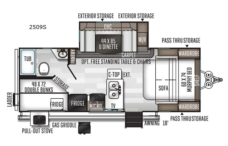 Representative floor plan provided by a trusted RVshare partner.