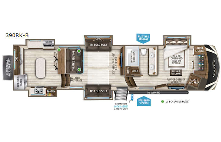 Representative floor plan provided by a trusted RVshare partner.