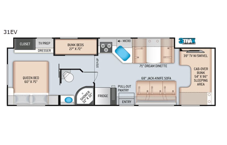 Representative floor plan provided by a trusted RVshare partner.