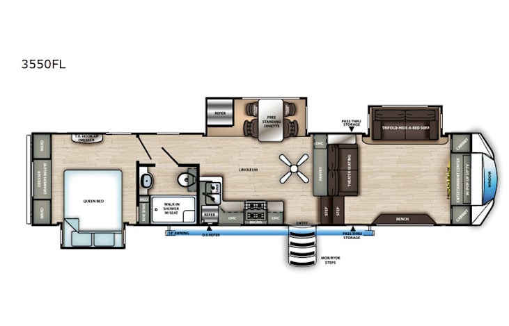 Representative floor plan provided by a trusted RVshare partner.