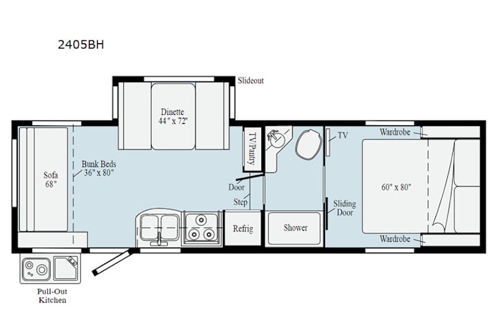 Representative floor plan provided by a trusted RVshare partner.