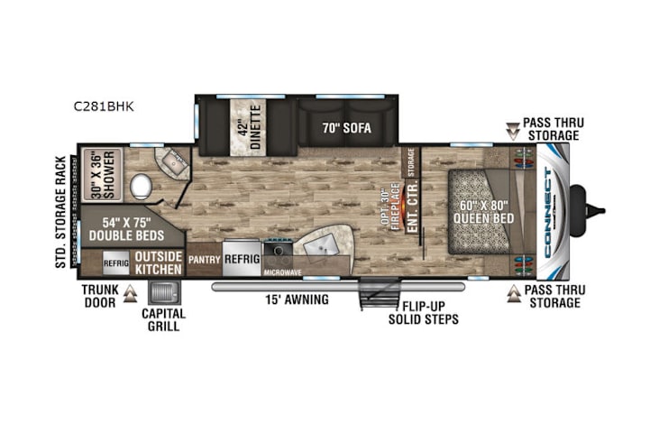 Representative floor plan provided by a trusted RVshare partner.