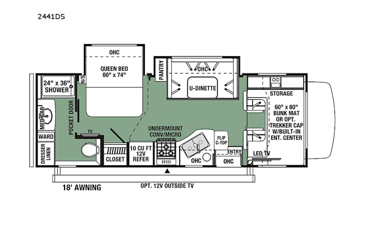 Representative floor plan provided by a trusted RVshare partner.