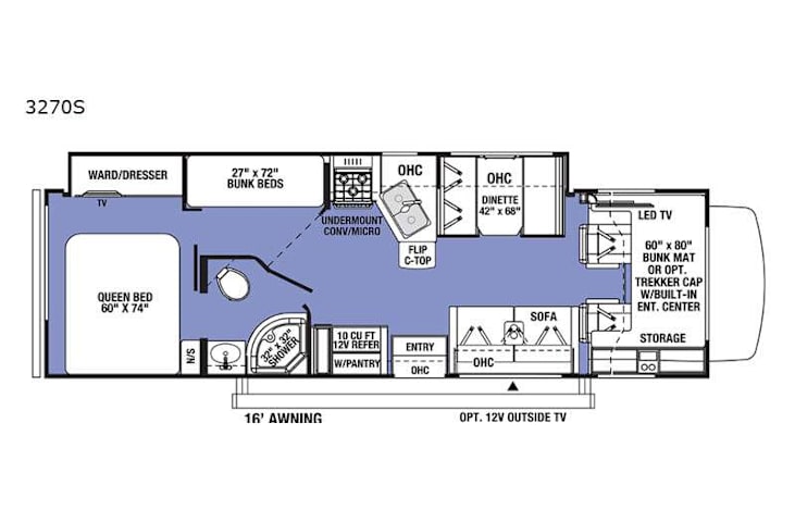 Representative floor plan provided by a trusted RVshare partner.