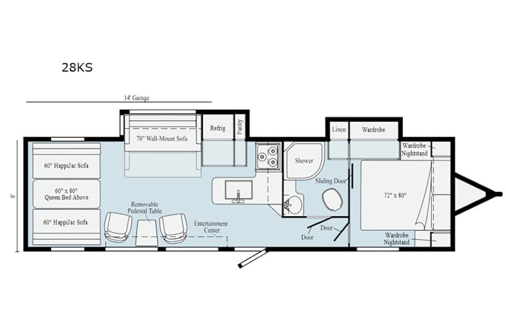 Representative floor plan provided by a trusted RVshare partner.