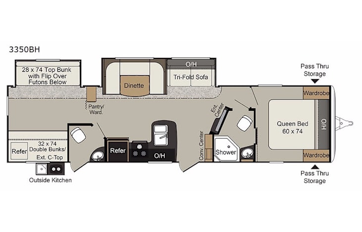 Representative floor plan provided by a trusted RVshare partner.