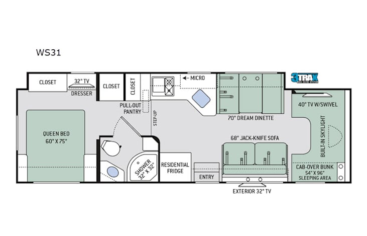 Representative floor plan provided by a trusted RVshare partner.