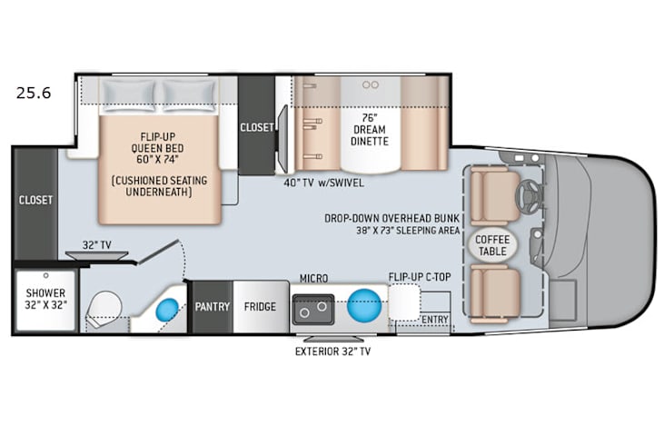 Representative floor plan provided by a trusted RVshare partner.