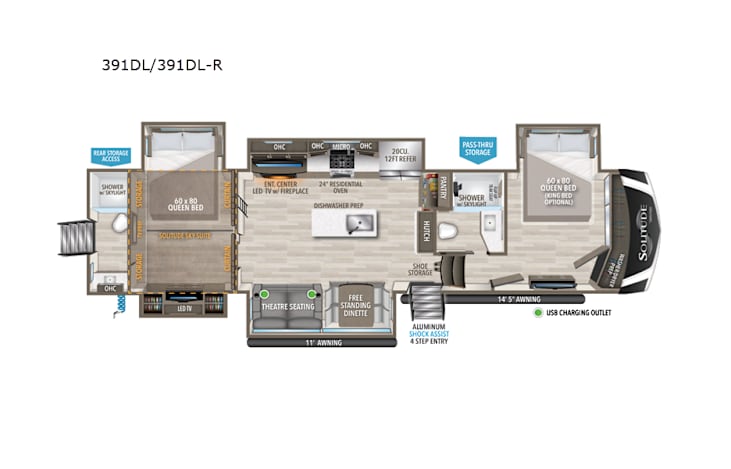 Representative floor plan provided by a trusted RVshare partner.