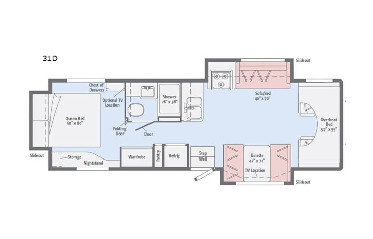 Representative floor plan provided by a trusted RVshare partner.