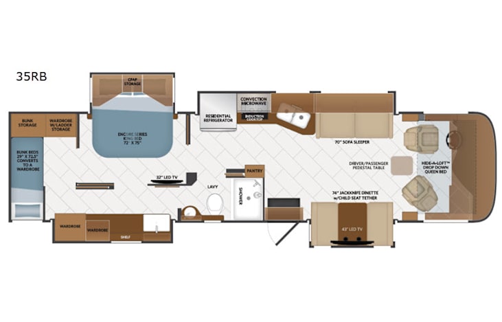 Representative floor plan provided by a trusted RVshare partner.