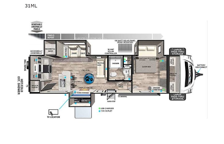 Representative floor plan provided by a trusted RVshare partner.