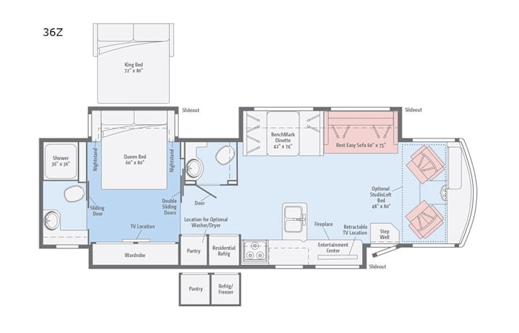 Representative floor plan provided by a trusted RVshare partner.