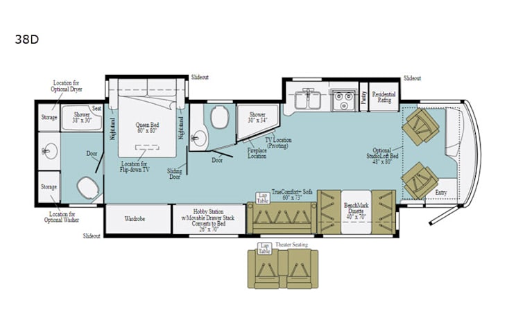 Representative floor plan provided by a trusted RVshare partner.