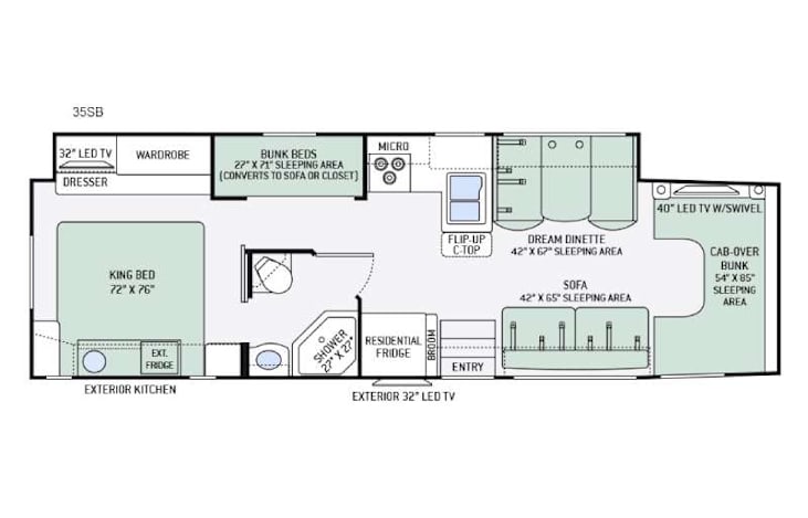 Representative floor plan provided by a trusted RVshare partner.