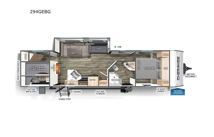 Representative floor plan provided by a trusted RVshare partner.