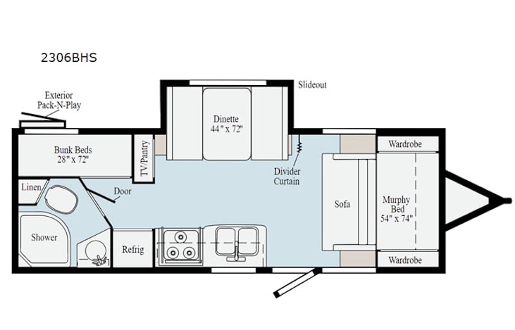Representative floor plan provided by a trusted RVshare partner.